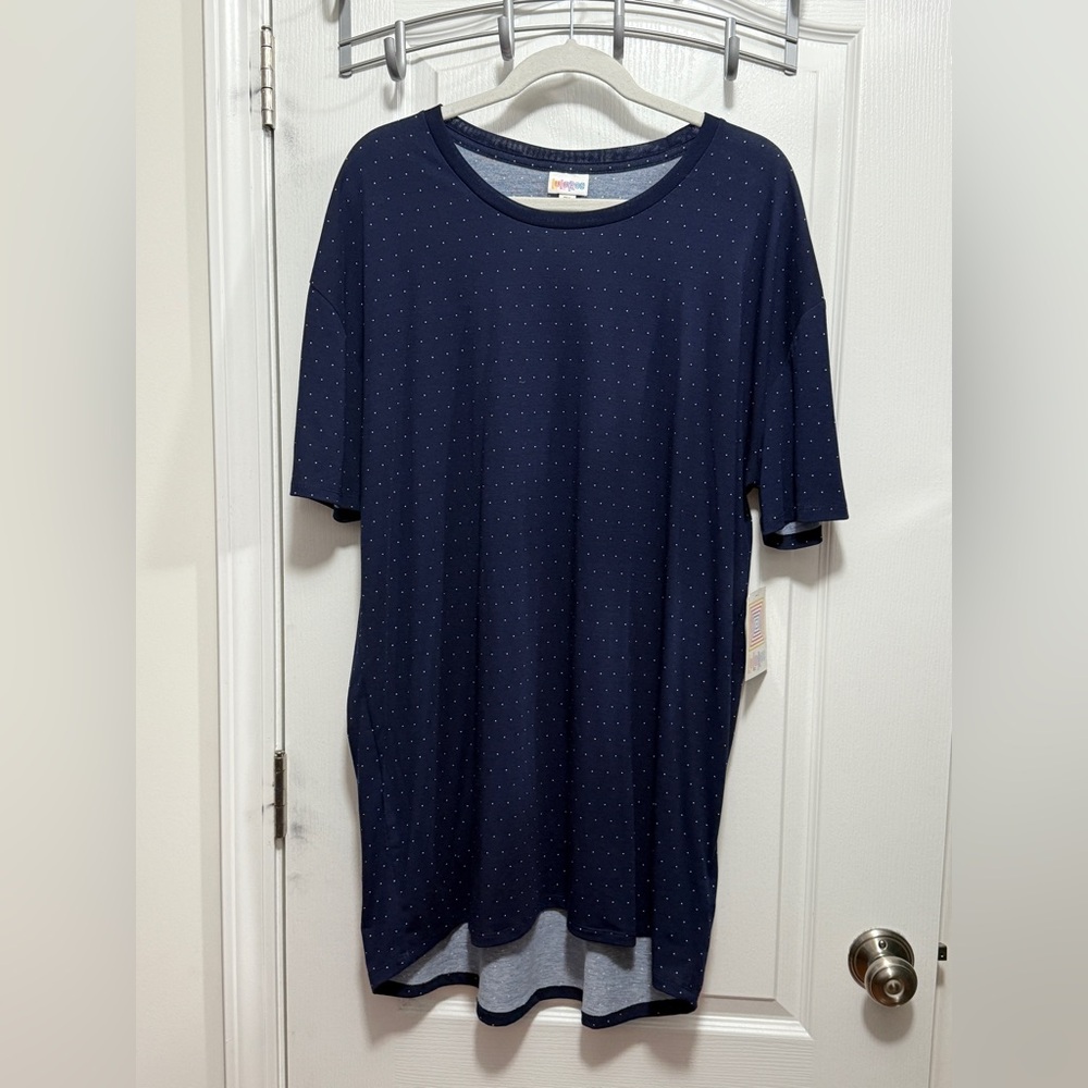 LuLaRoe Hudson Top Unisex 2XL Navy White Short Sleeve T-Shirt Plus Size Tee NWT
